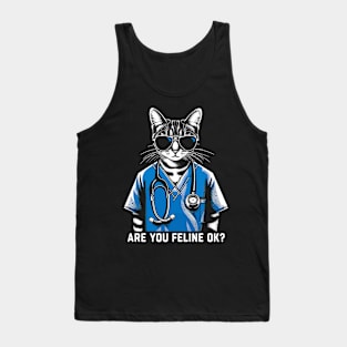 Are You Feline OK? Retro Cat Nurse Gifts Nurse Week Gifts Funny Nurse Tank Top